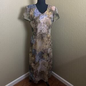 Michael Blair Petites Floral Maxi Dress Size 6 Sheer V-Neck Made in USA